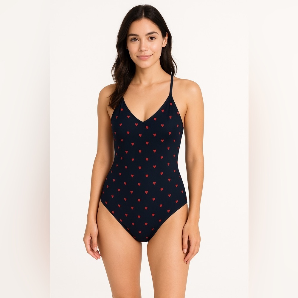 NWT J Crew T-back swimsuit, heart print, 2